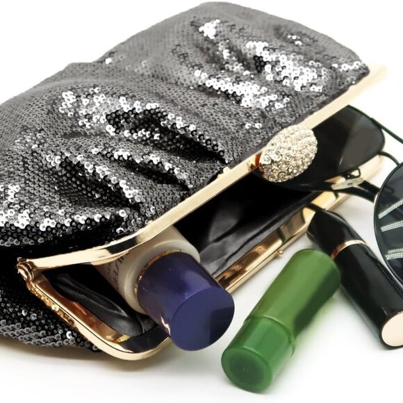 Clutch Purses for Women Sparkle Pleated Evening Clutch Bag Cloud Cross Body & Sh - Picture 4 of 6